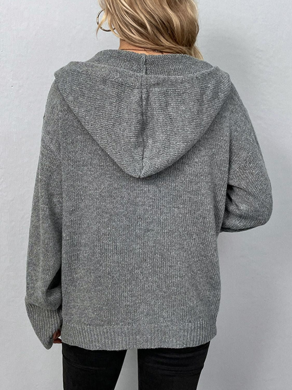 Drawstring Detail Button Front Hooded Cardigan