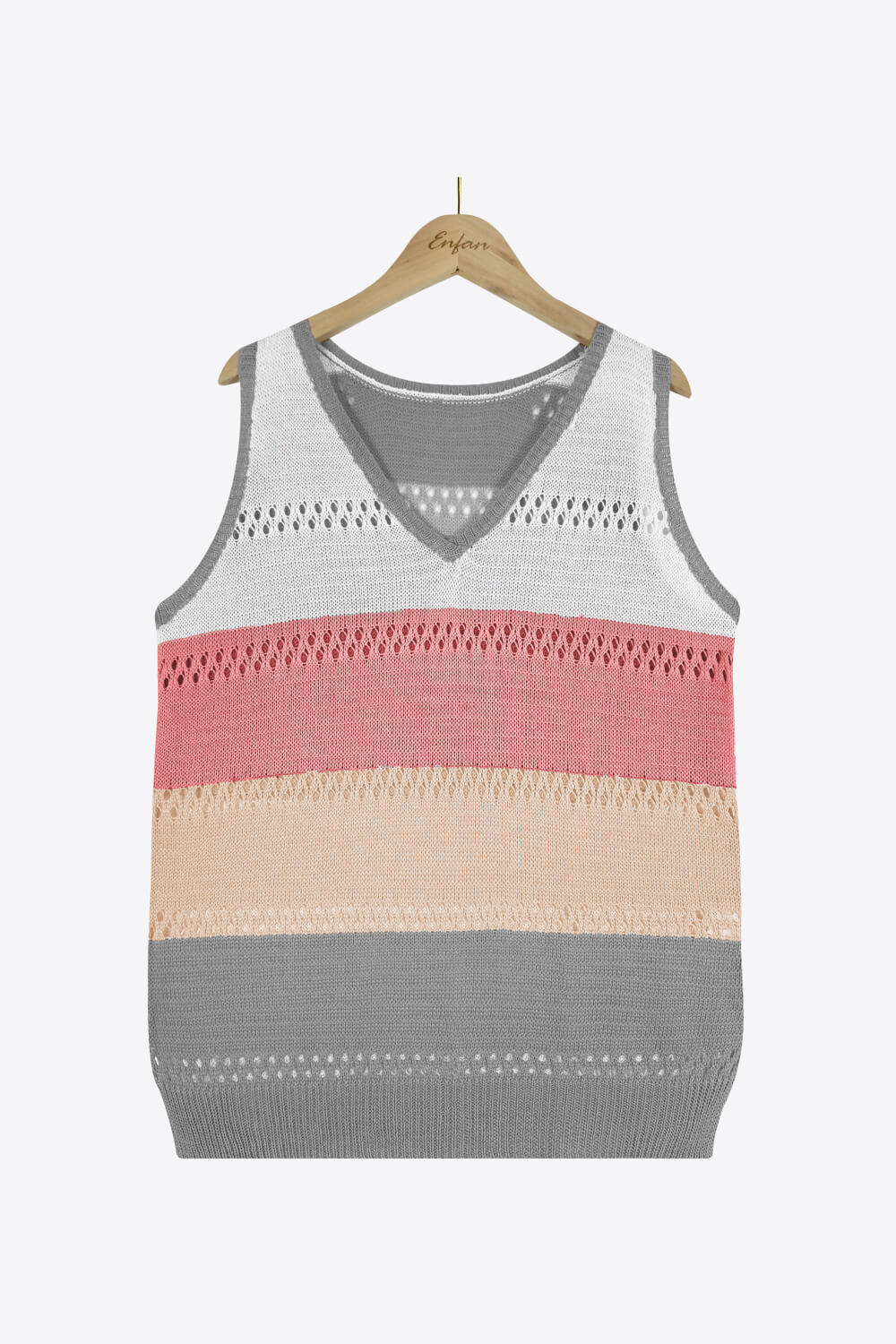 Striped Openwork V-Neck Knit Tank