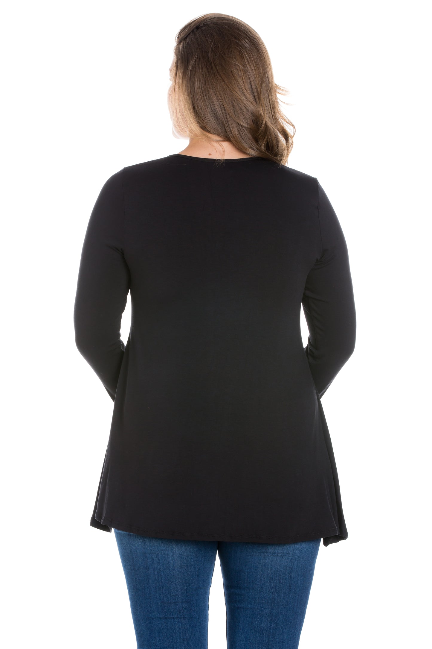 Womens Curvy Black Poised Long Sleeve Swing Tunic Top