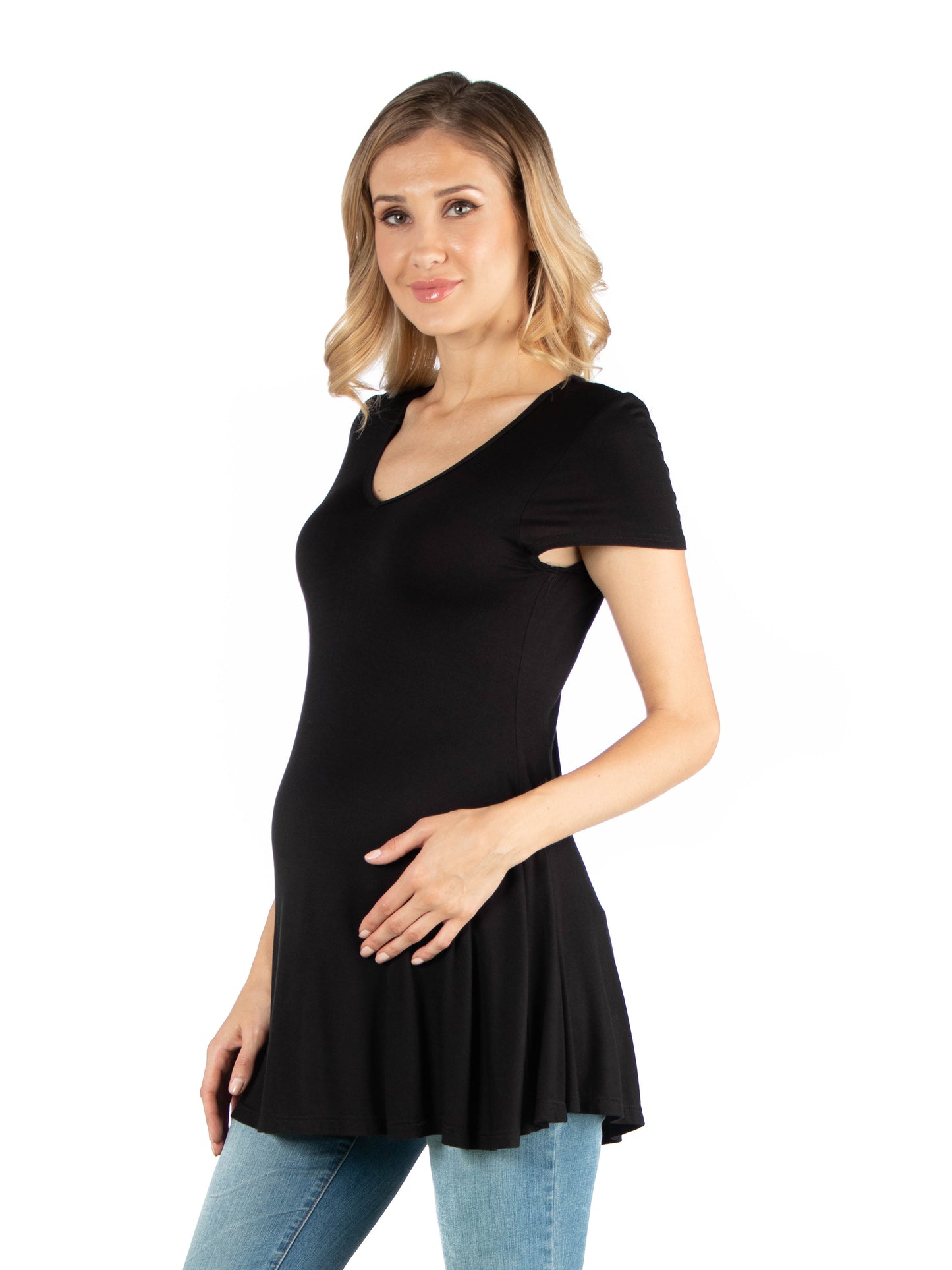 Womens Maternity Short Sleeve Flared Tunic Top