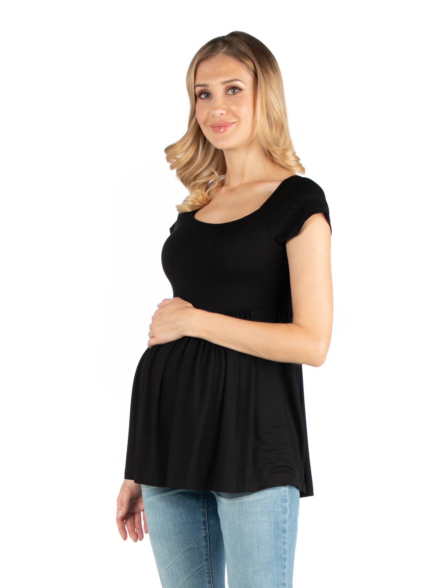 Womens Maternity Babydoll Top with Cap Sleeves