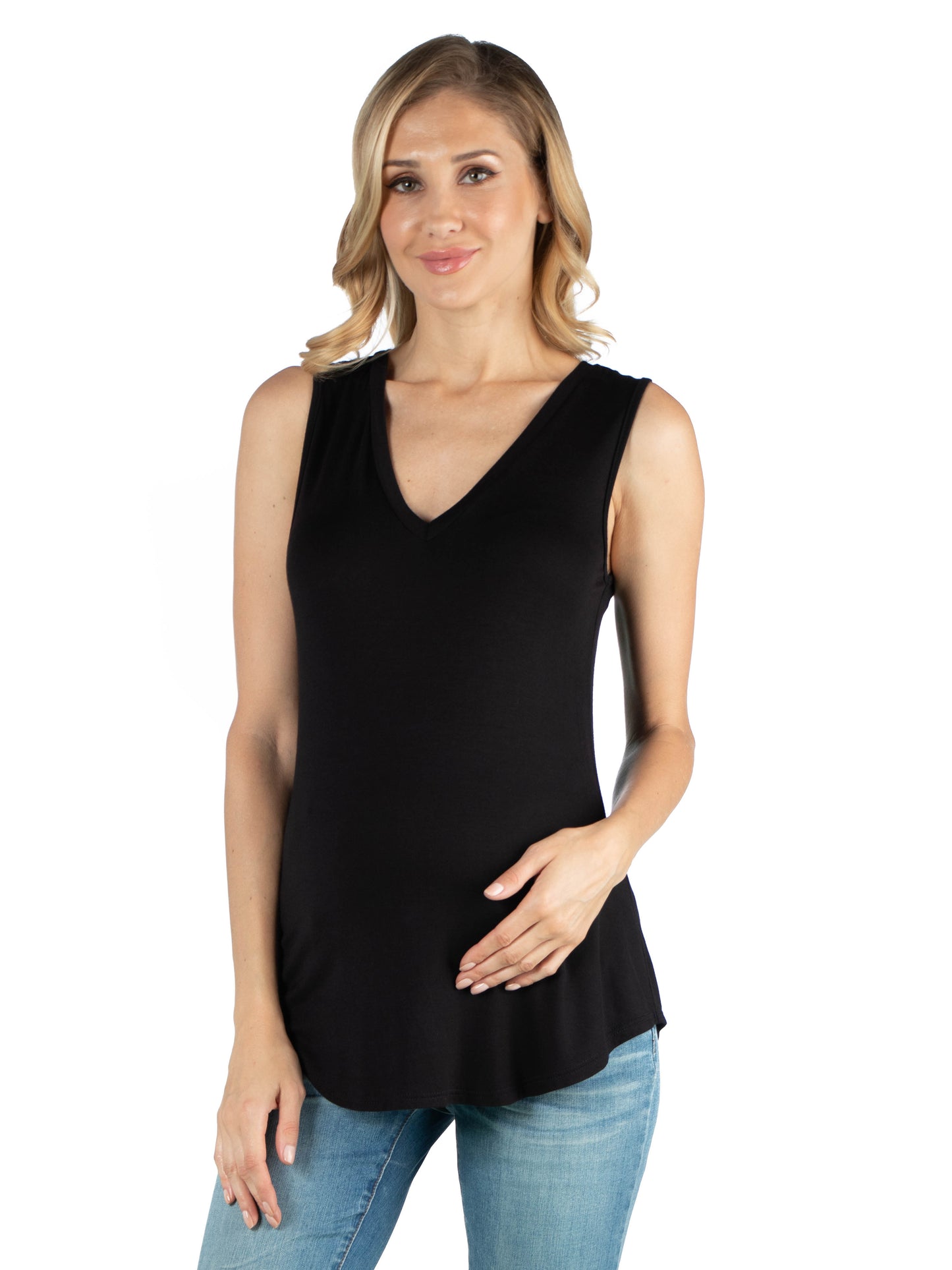 Womens Maternity V Neck Tunic Tank Top with Round Hemline