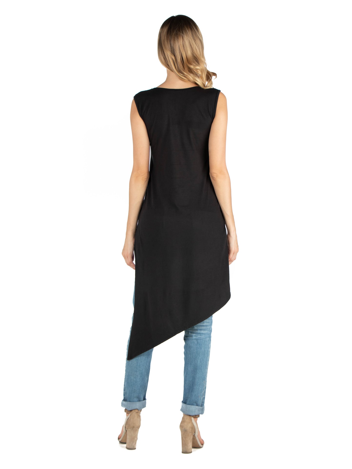 Womens Maternity Long Sleeveless Top with V Neck and Asymmetric Hem