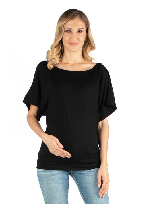 Womens Maternity Loose Fit Dolman Top with Wide Sleeves