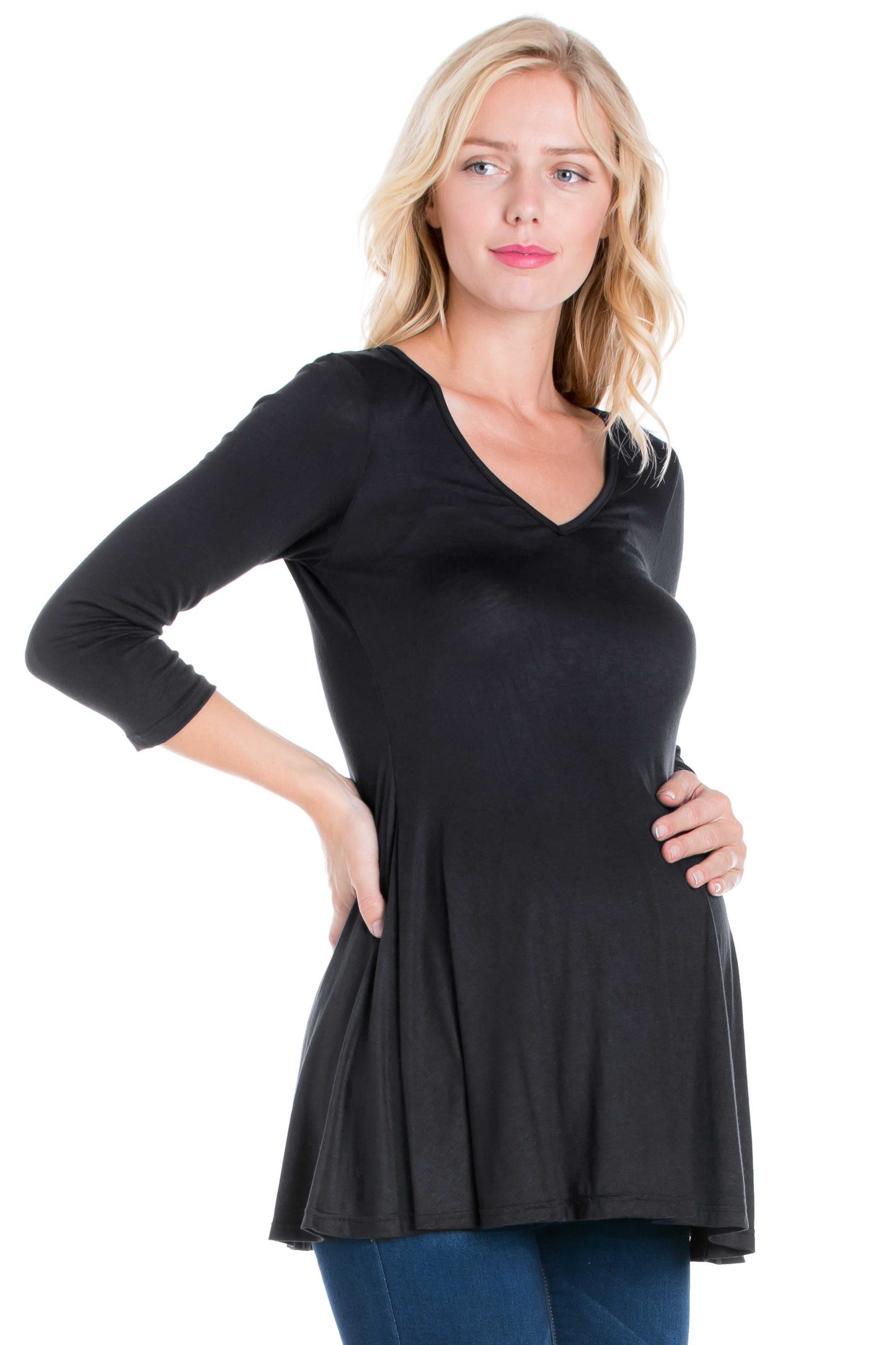 Womens Maternity Three Quarter Sleeve V Neck Tunic Top