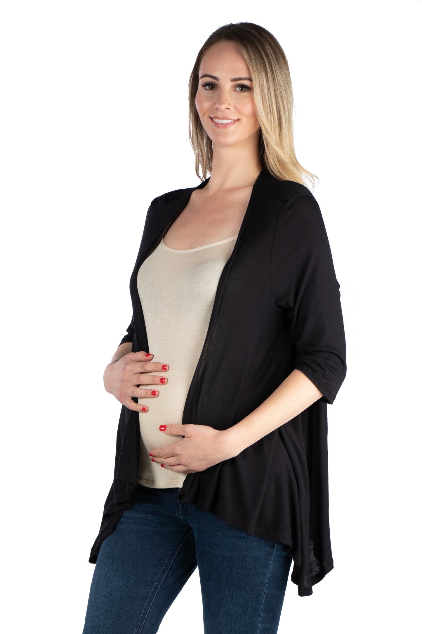 Womens Maternity Elbow Length Sleeve Open Cardigan