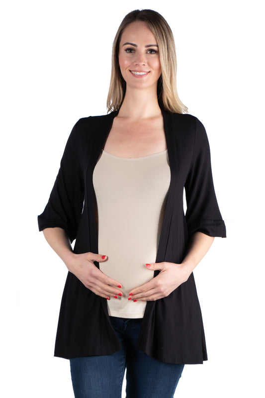 Womens Maternity Open Front Elbow Length Sleeve Cardigan