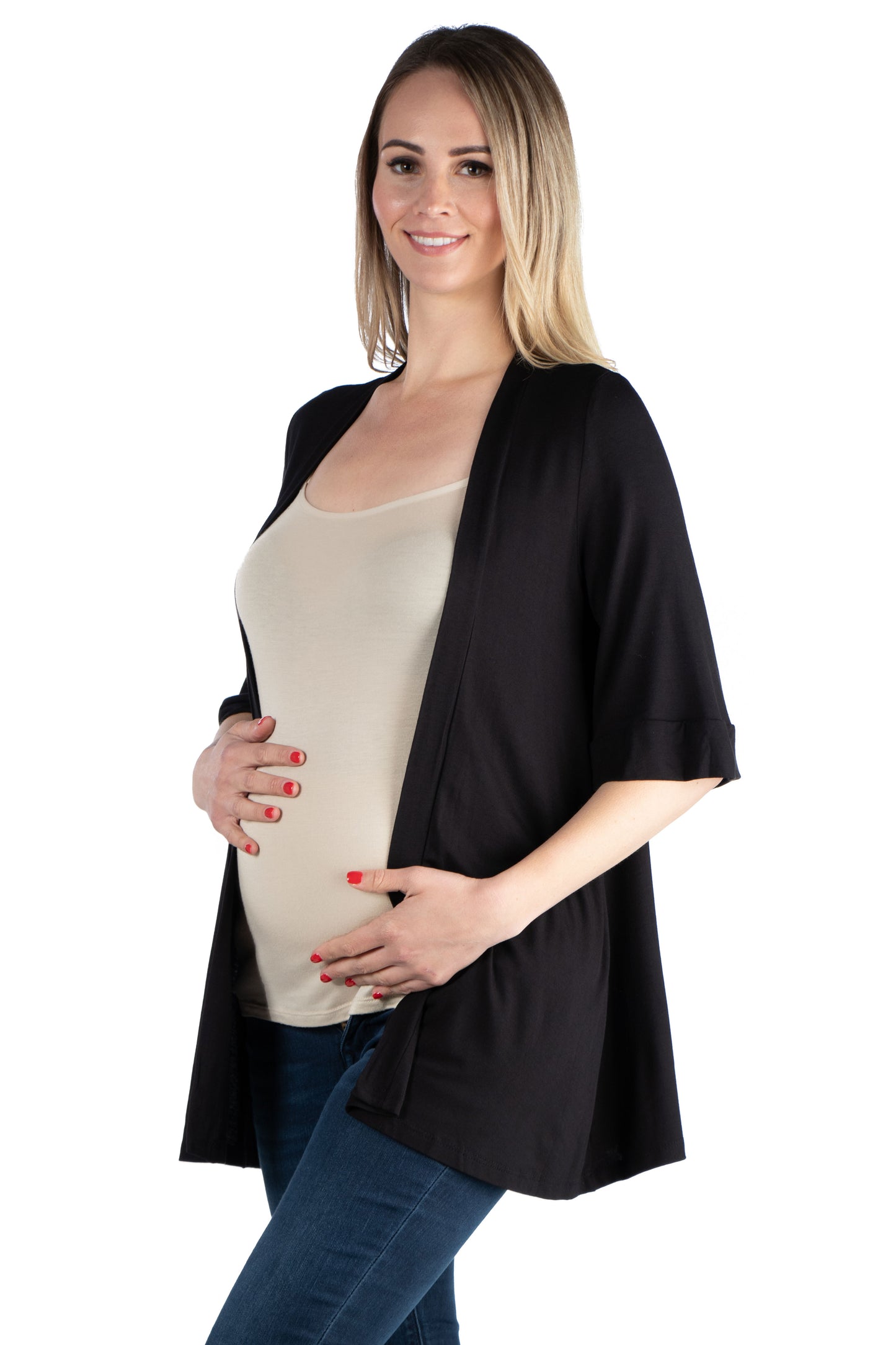 Womens Maternity Open Front Elbow Length Sleeve Cardigan