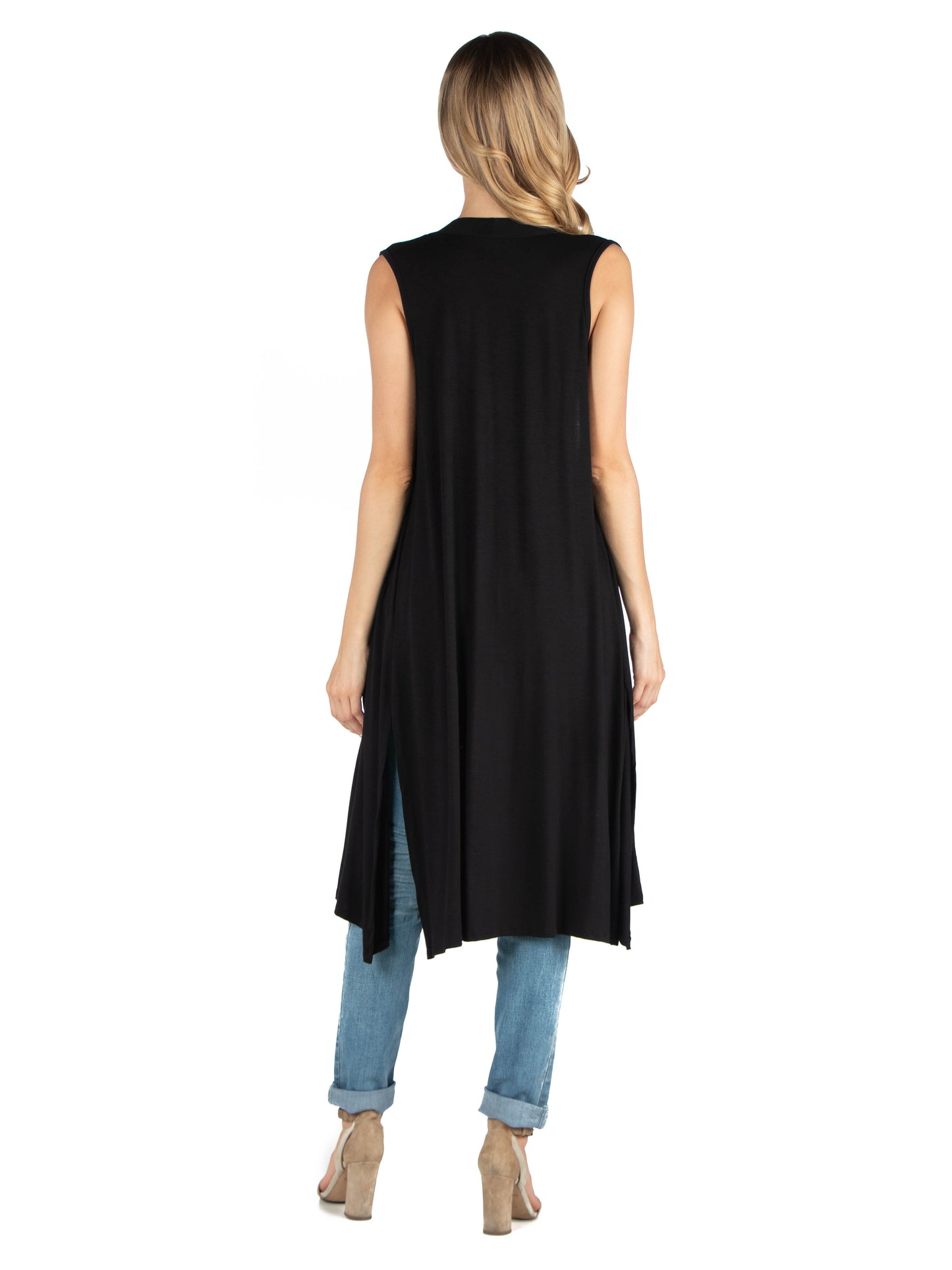 Womens Maternity Sleeveless Long Cardigan with Side Slit