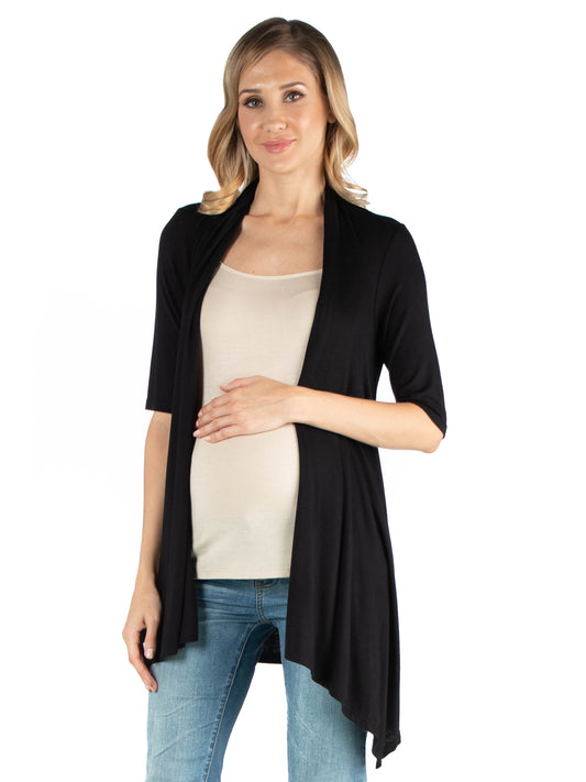 Womens Maternity Loose Fit Open Front Cardigan with Half Sleeve