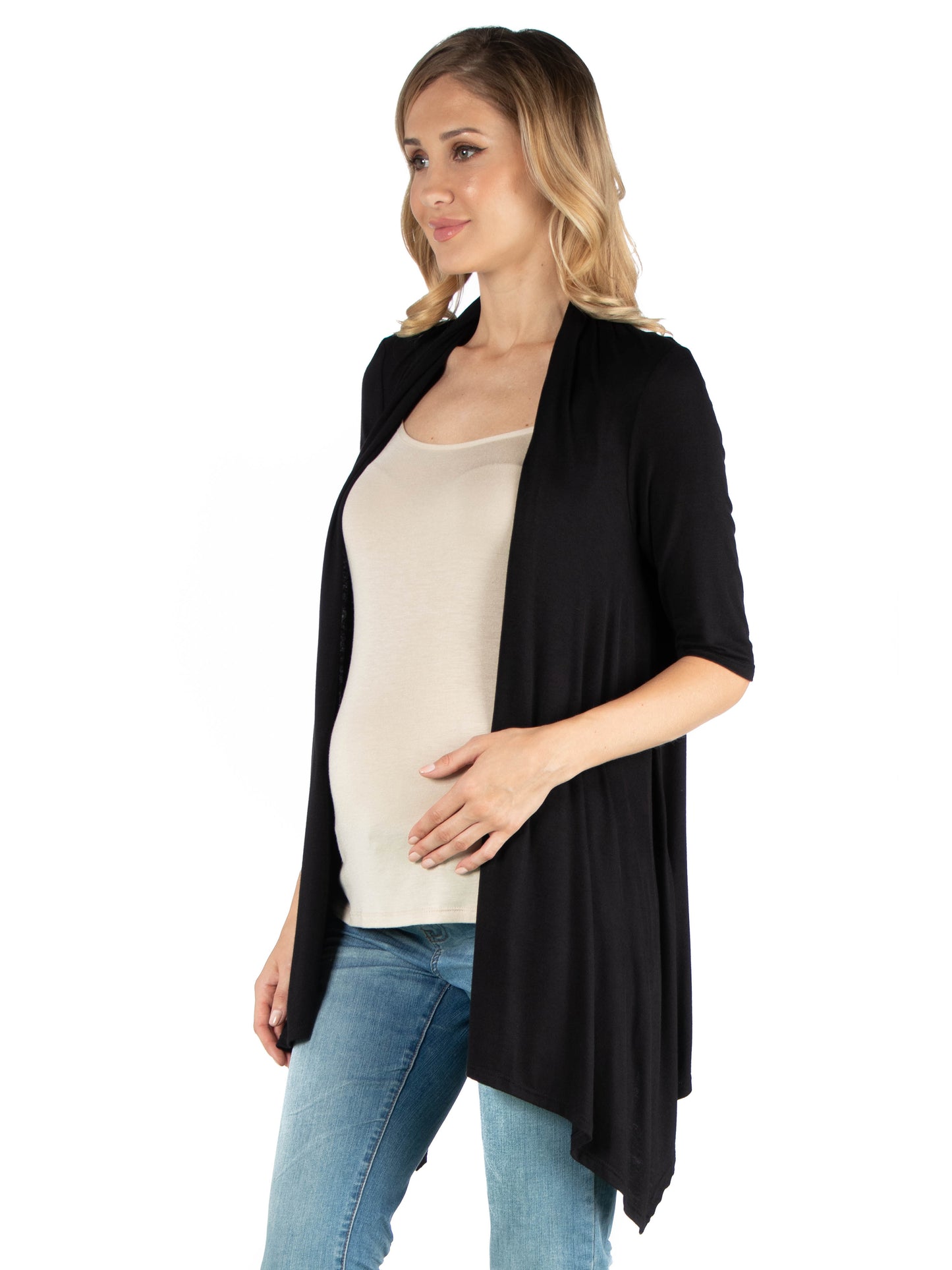 Womens Maternity Loose Fit Open Front Cardigan with Half Sleeve