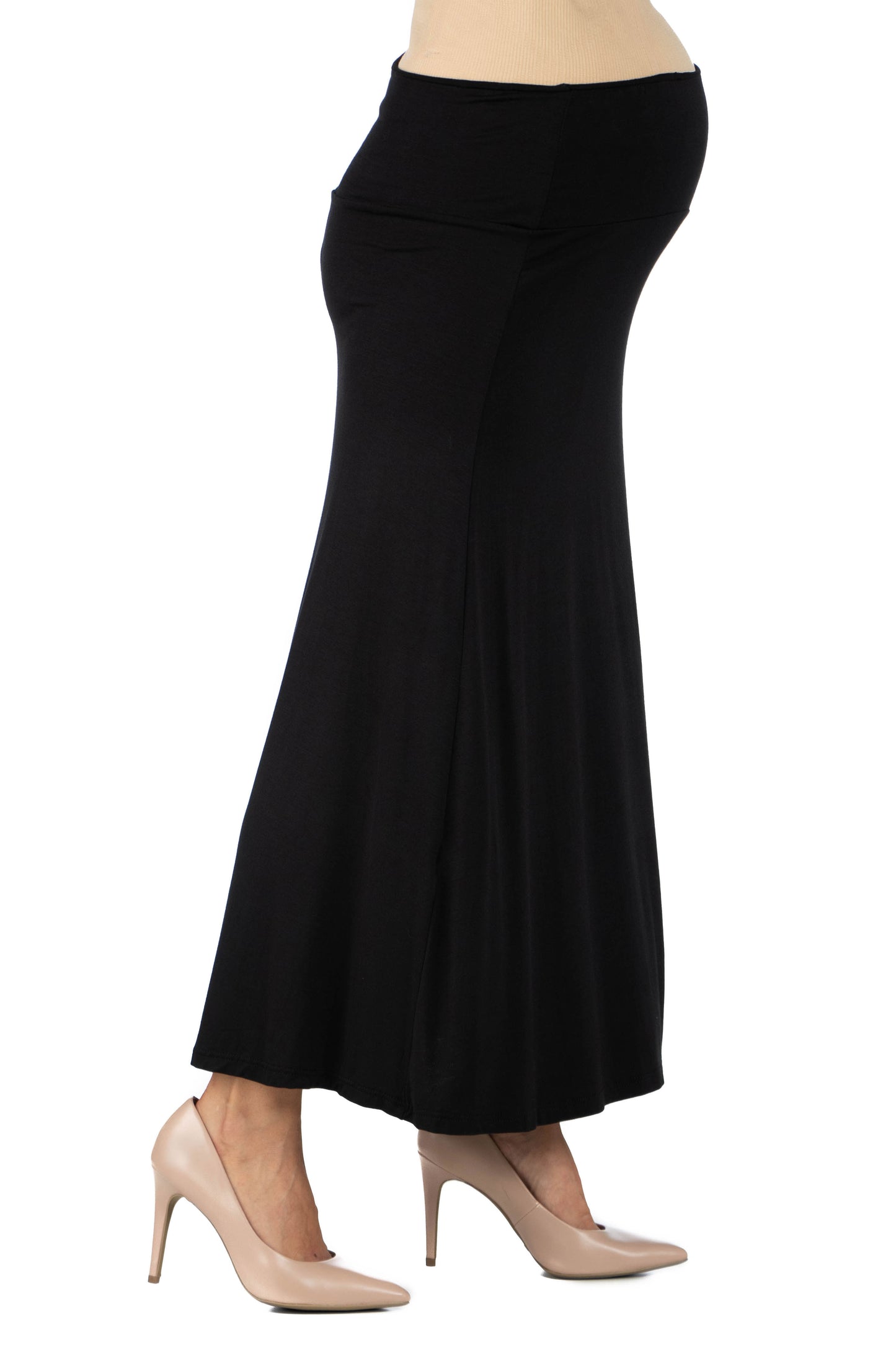 Womens Maternity Elastic Waist Solid Color Maxi Skirt