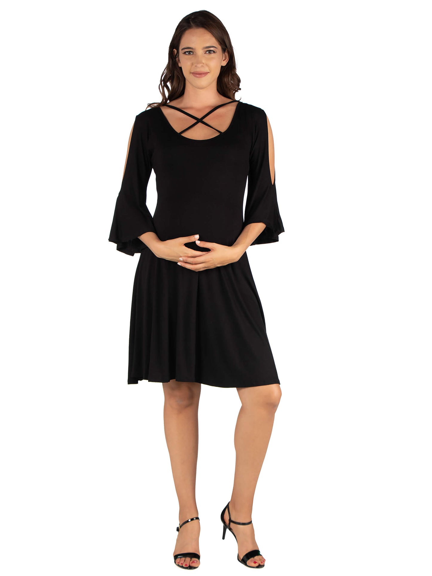 Womens Maternity Knee Length Cold Shoulder Dress