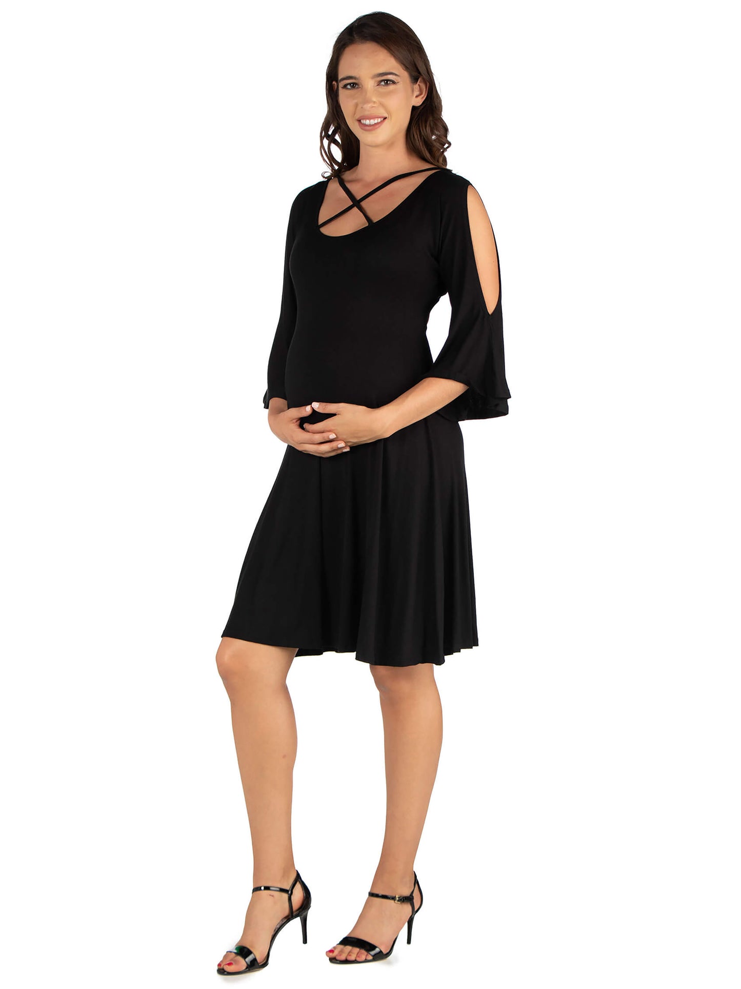 Womens Maternity Knee Length Cold Shoulder Dress