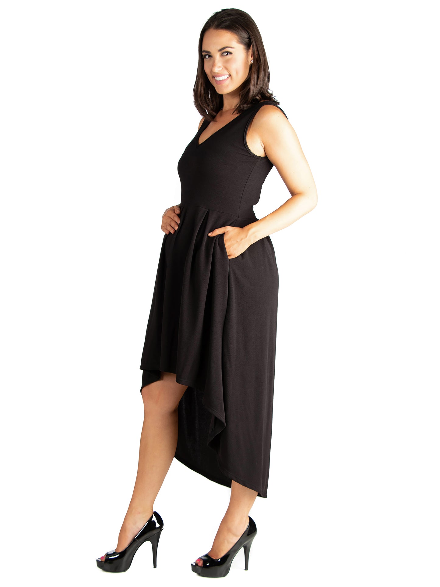 Womens Maternity Sleeveless Fit N Flare High Low Dress