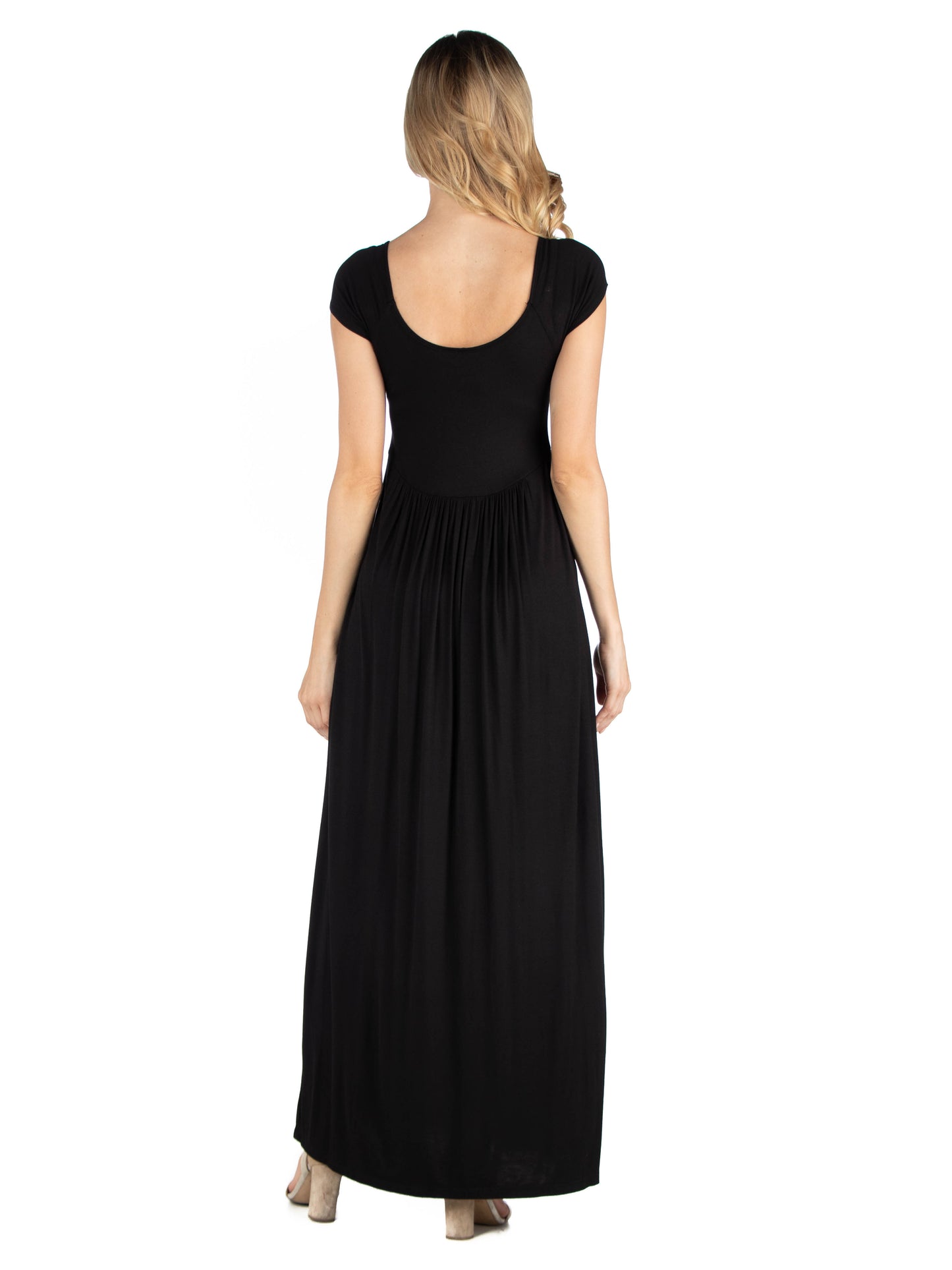 Womens Maternity Maxi Dress with Round Neck and Empire Waist