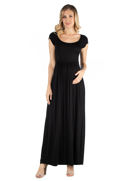 Womens Maternity Maxi Dress with Round Neck and Empire Waist