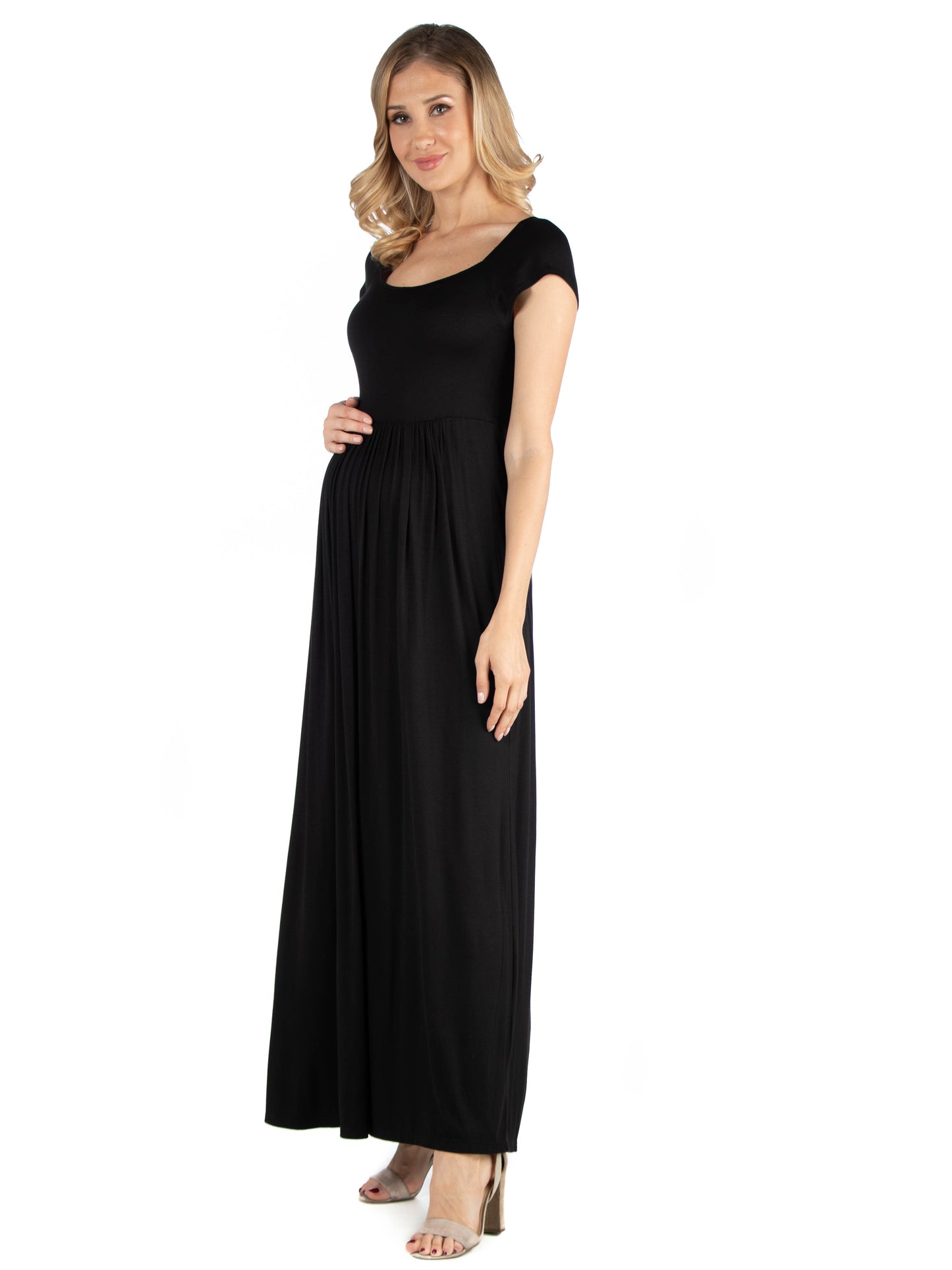 Womens Maternity Maxi Dress with Round Neck and Empire Waist