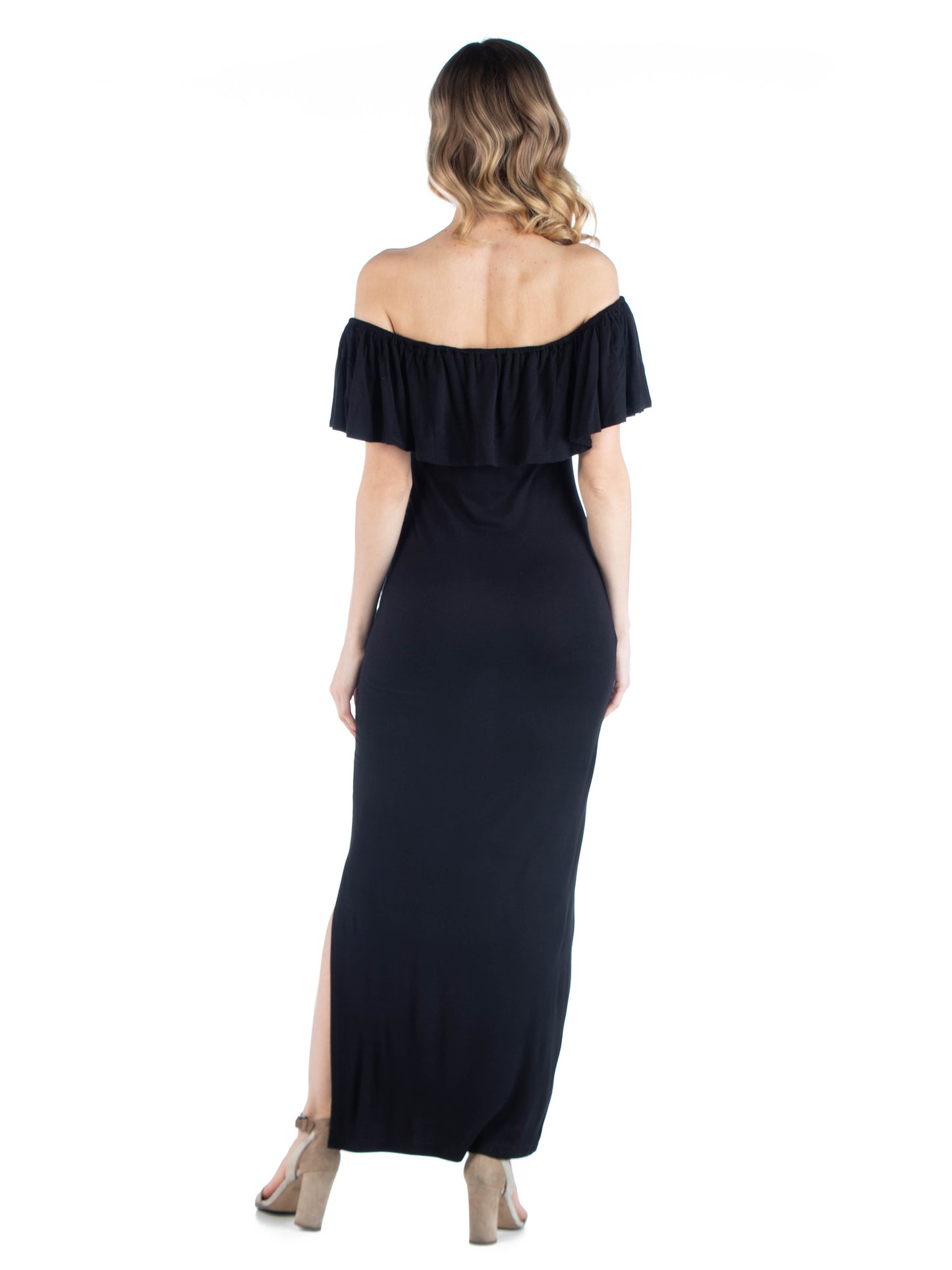 Womens Maternity Off Shoulder Ruffle Detail Maxi Dress