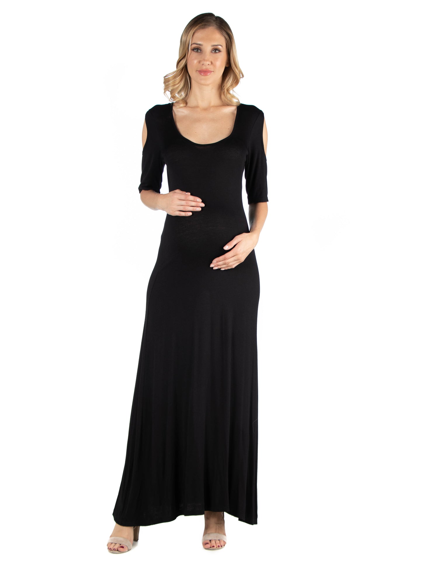 Womens Maternity Half Sleeve Open Shoulder Maxi Dress