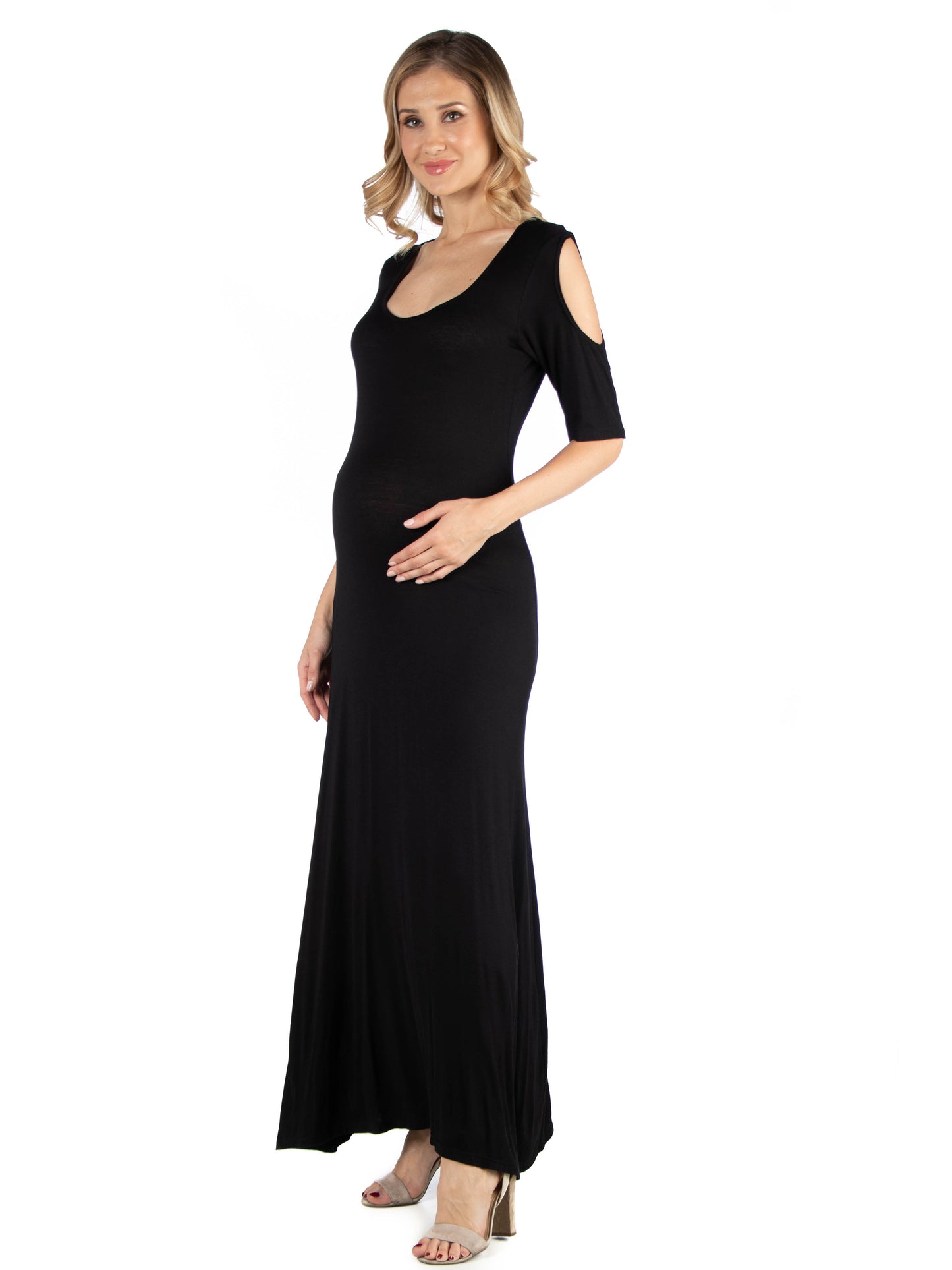 Womens Maternity Half Sleeve Open Shoulder Maxi Dress