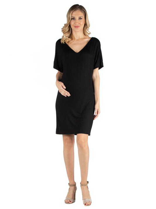 Womens Maternity Loose Fit T Shirt Dress with V Neck