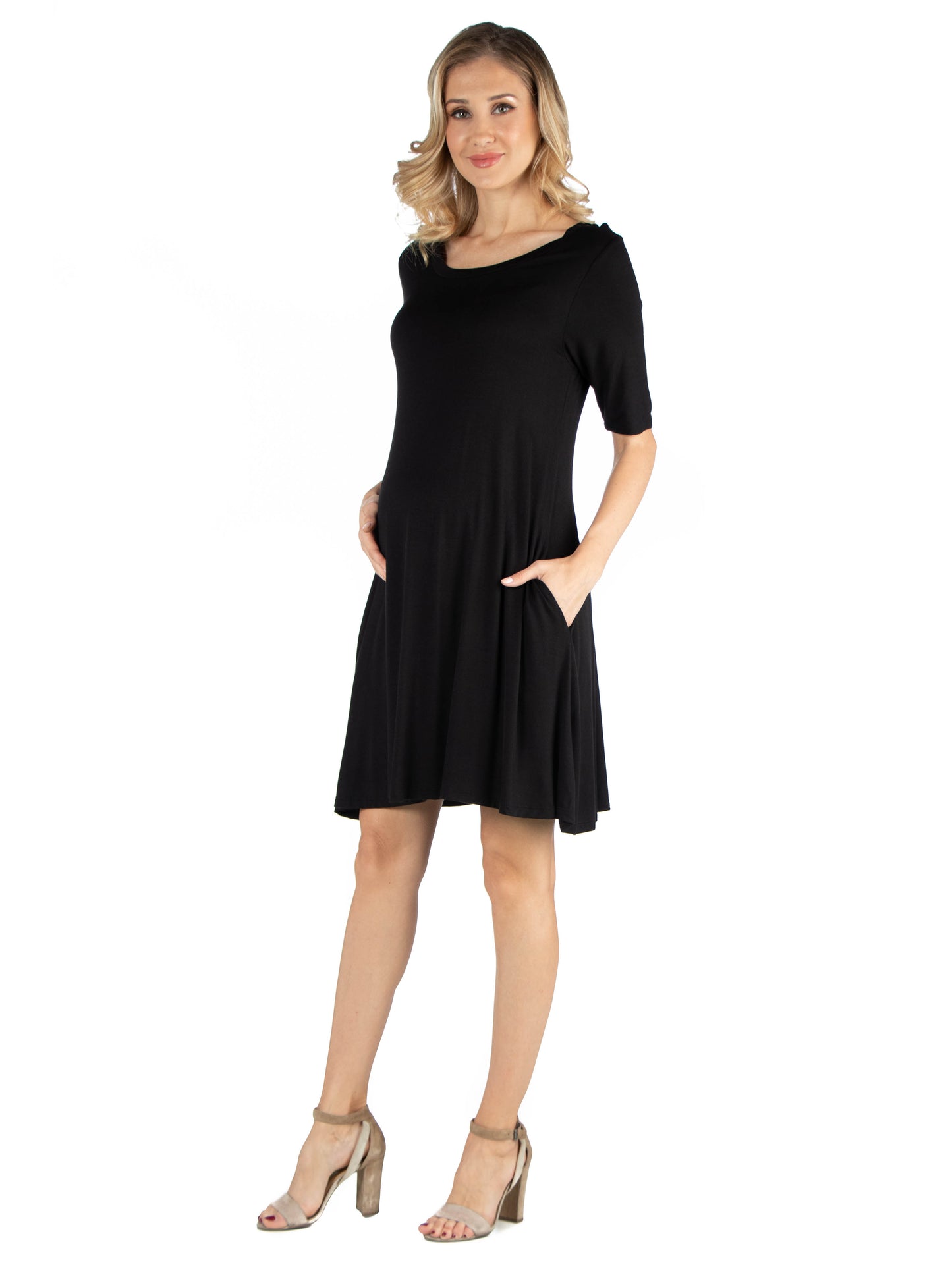 Womens Maternity Soft Flare T Shirt Dress with Pocket Detail