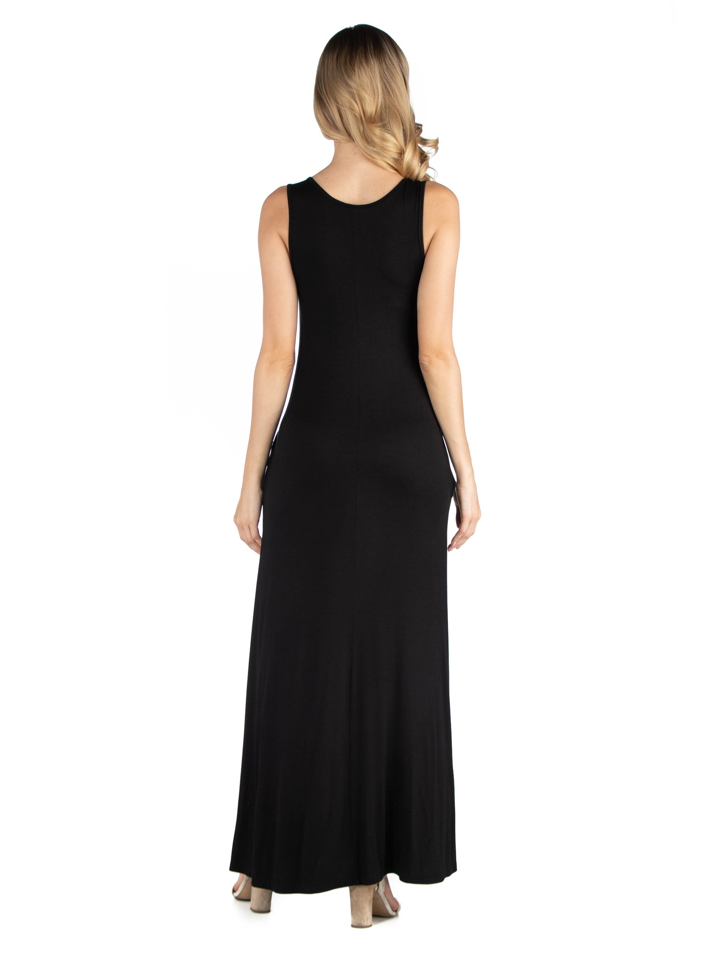 Womens Maternity Scoop Neck Sleeveless Maxi Dress with Pockets