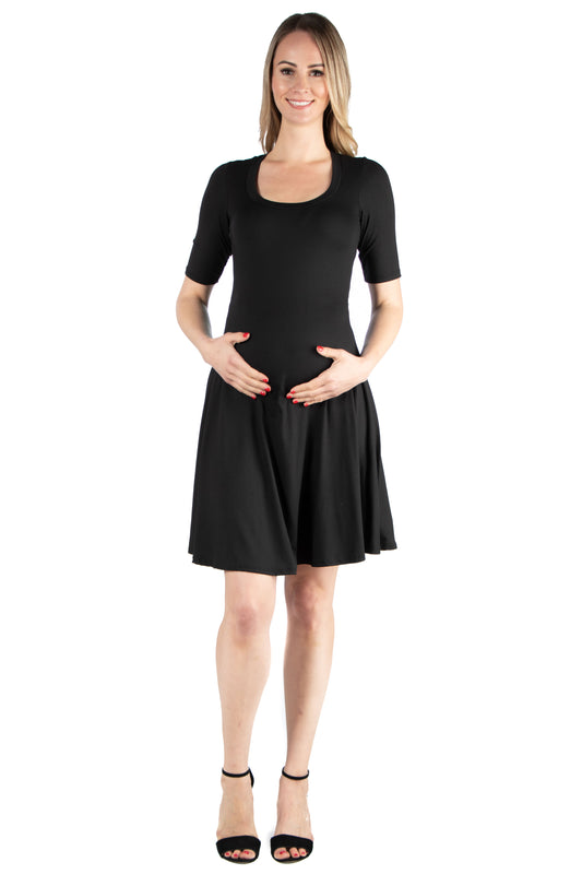 Womens Maternity Knee Length A Line Elbow Sleeve Dress