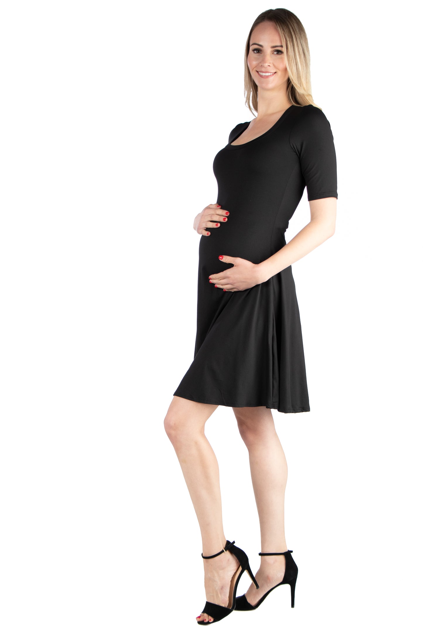 Womens Maternity Knee Length A Line Elbow Sleeve Dress