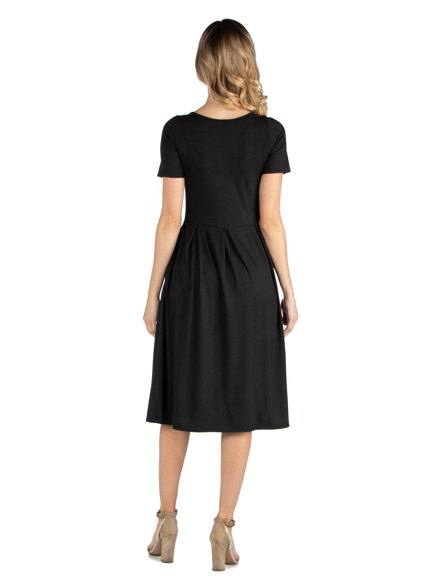 Womens Maternity Midi Dress with Short Sleeve and Pocket Detail