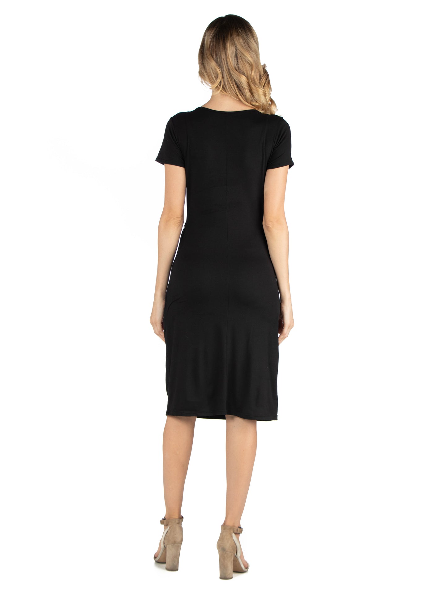 Womens Maternity Faux Wrapover Dress with Cap Sleeves