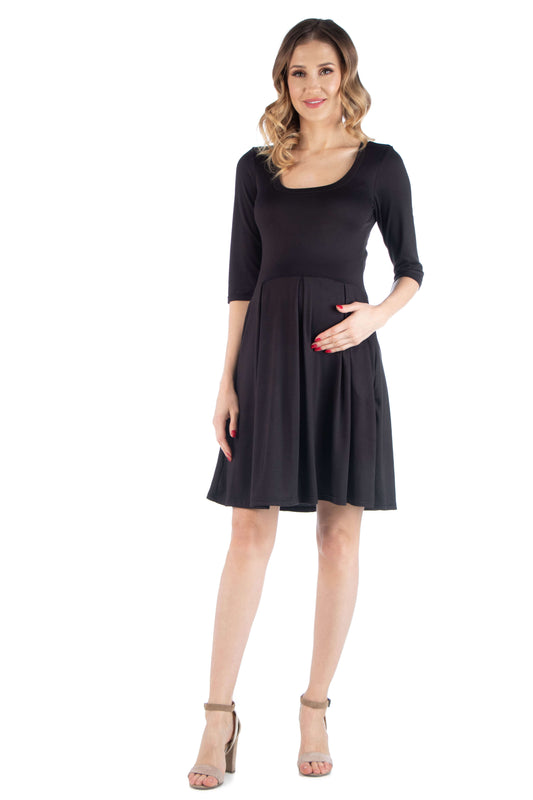 Womens Maternity Fit and Flare Scoop Neck Dress