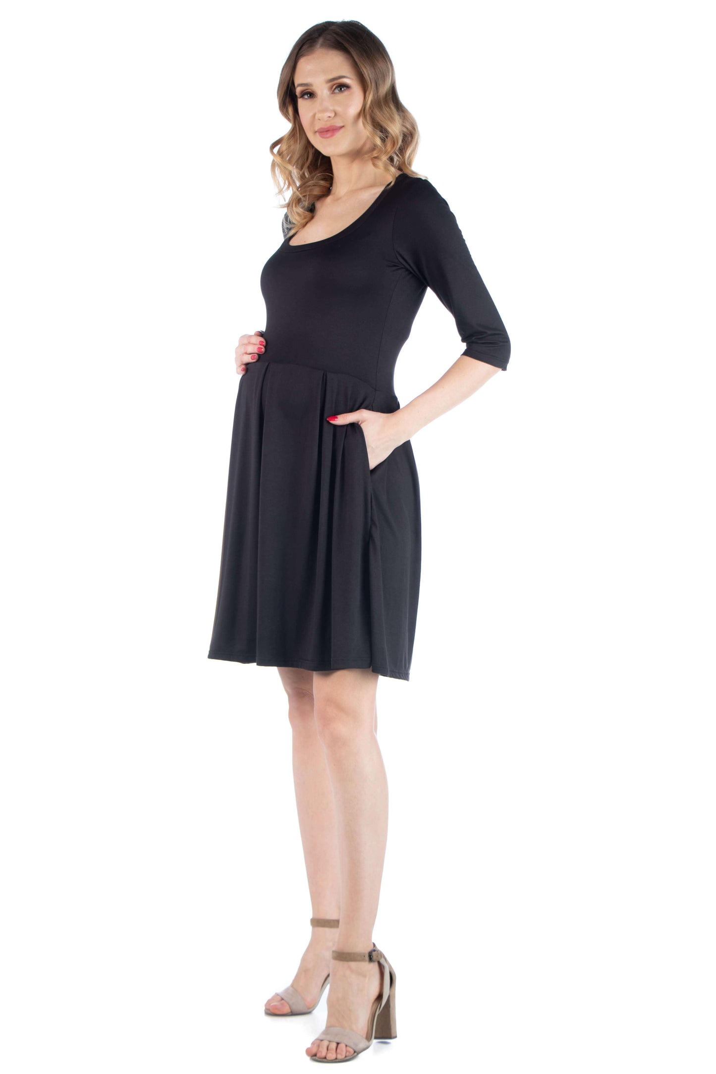 Womens Maternity Fit and Flare Scoop Neck Dress