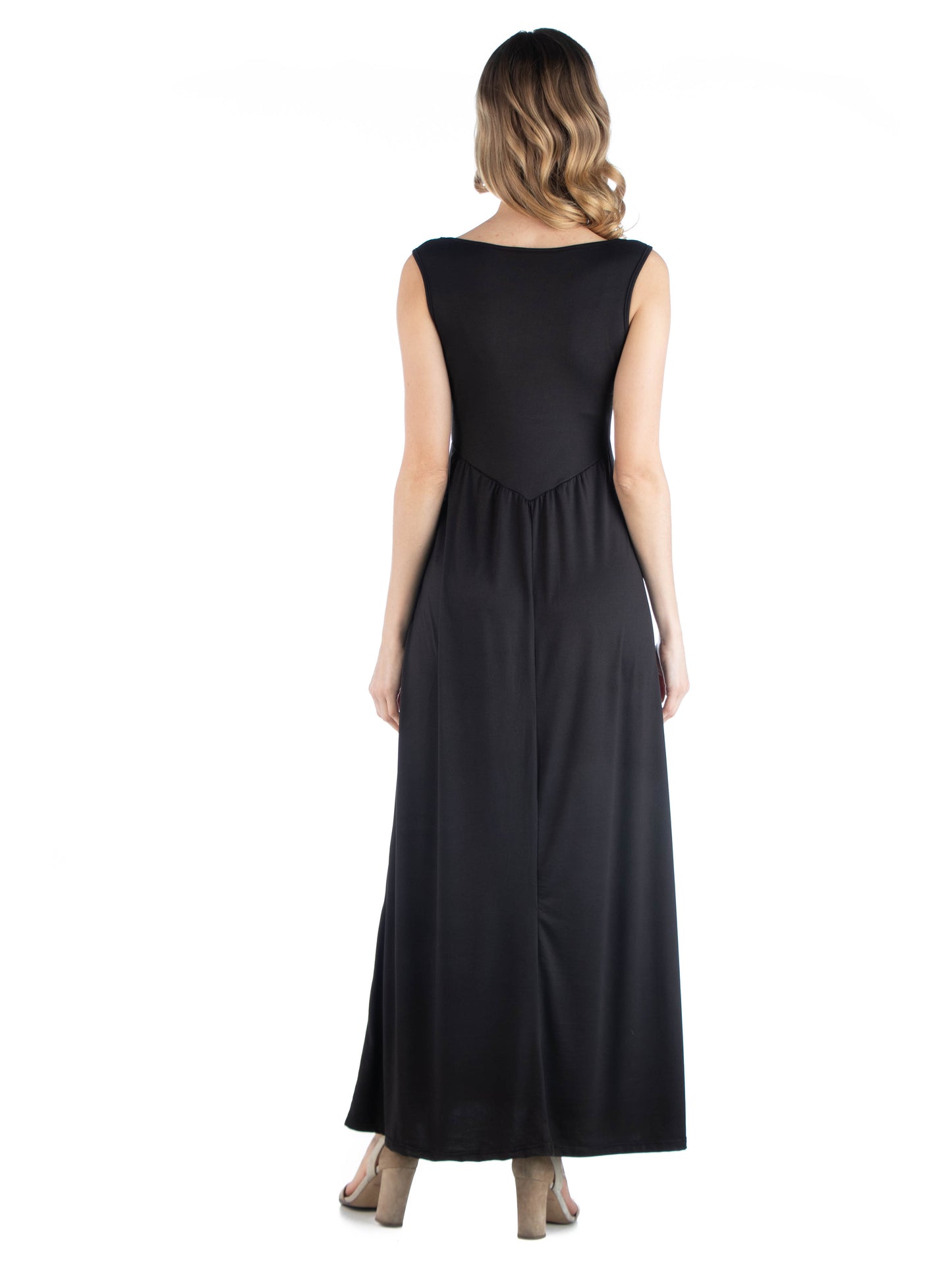 Womens Maternity Maxi Sleeveless Dress with Pockets