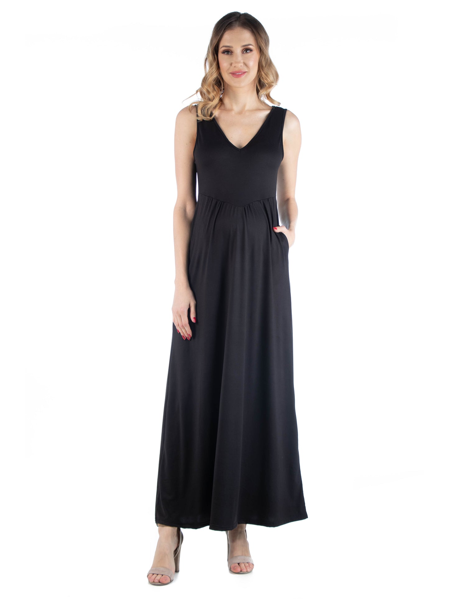 Womens Maternity Maxi Sleeveless Dress with Pockets