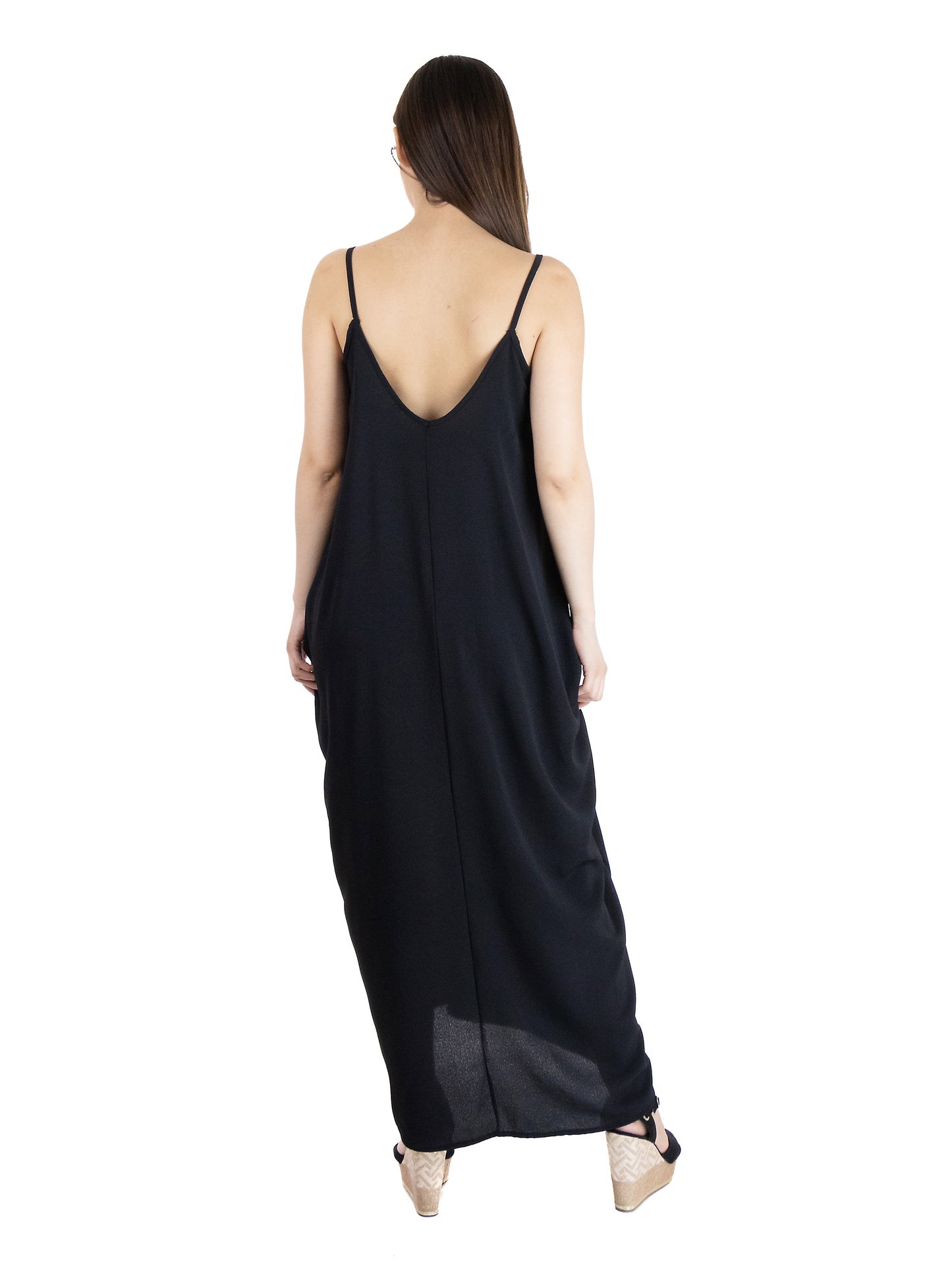 Womens Maternity Spaghetti Strap Rayon Maxi Dress With Pockets