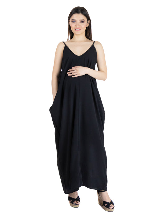 Womens Maternity Spaghetti Strap Rayon Maxi Dress With Pockets