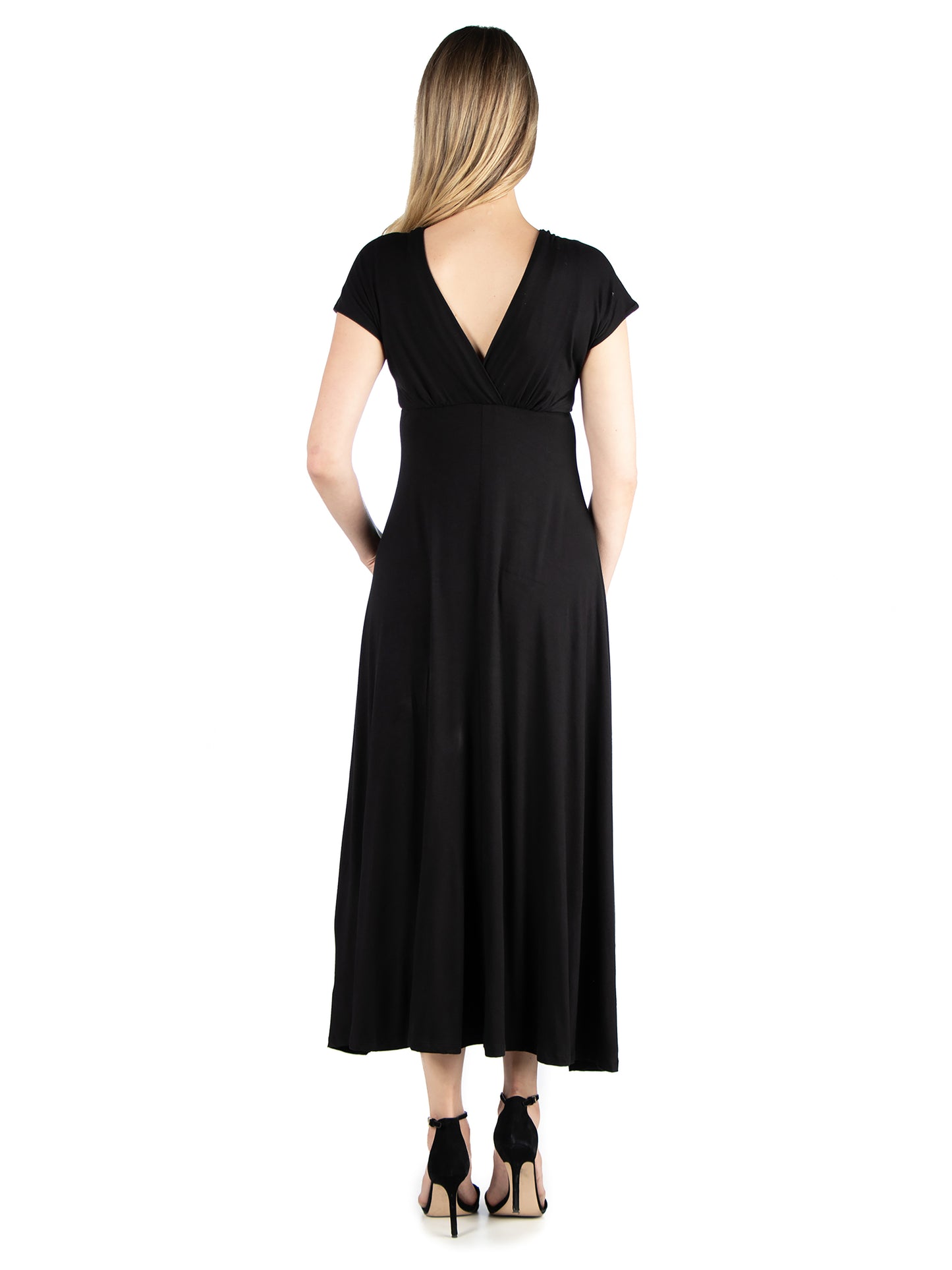 Womens Maternity Cap Sleeve V Neck Maxi Dress