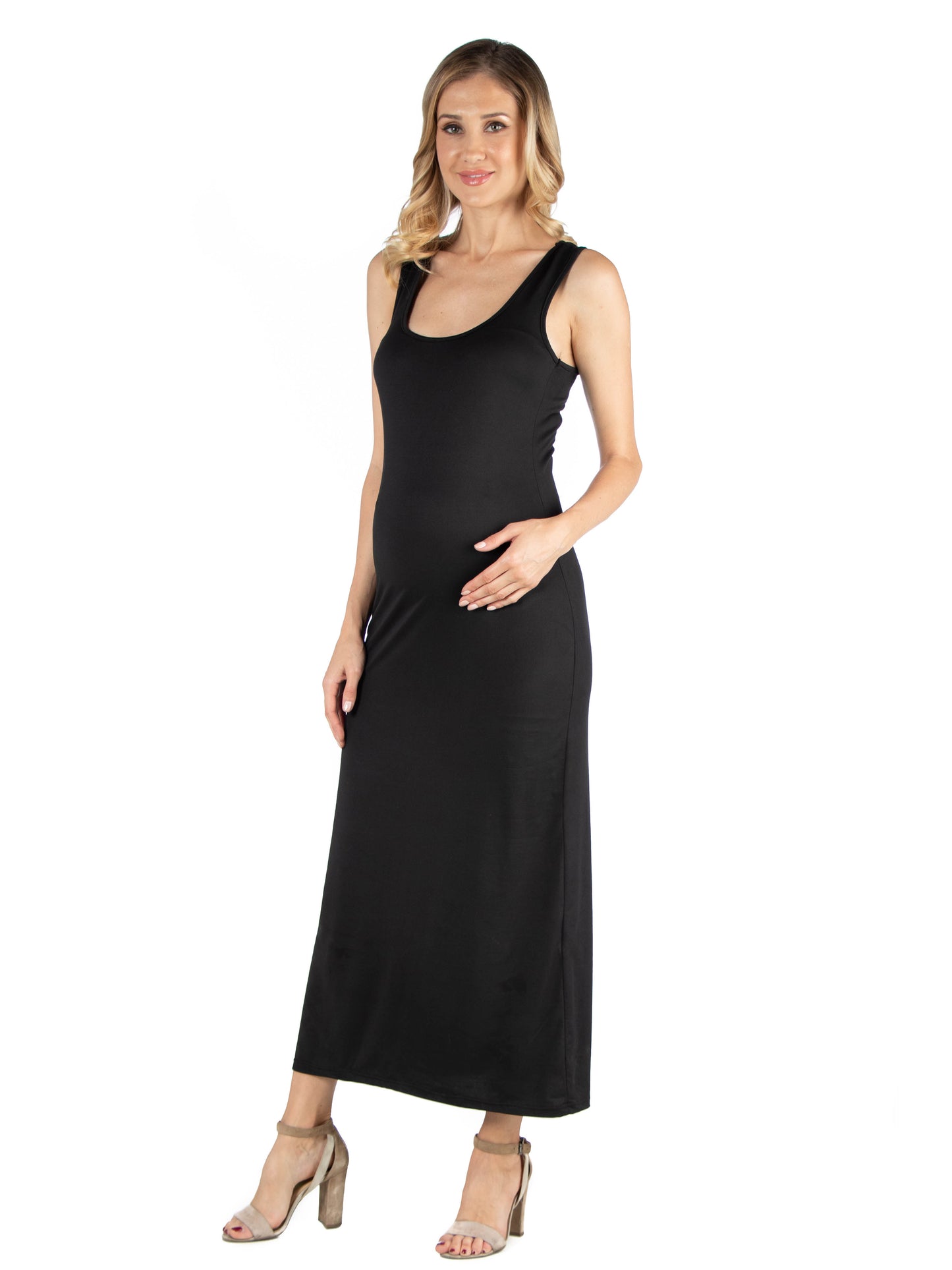 Womens Maternity Scoop Neck Maxi Dress with Racerback Detail