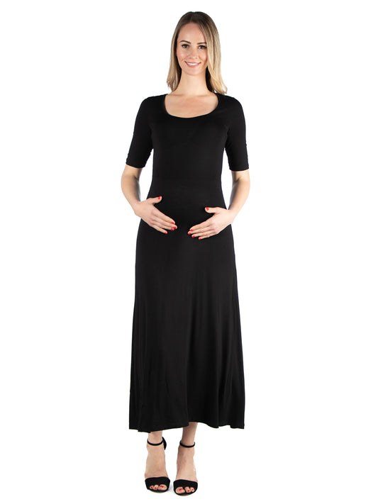 Womens Maternity Casual Maxi Dress With Sleeves