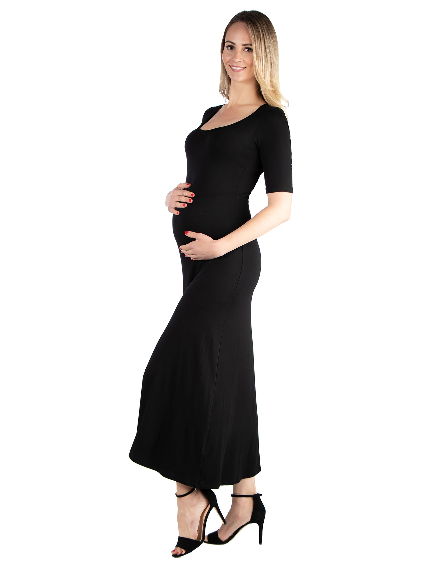 Womens Maternity Casual Maxi Dress With Sleeves