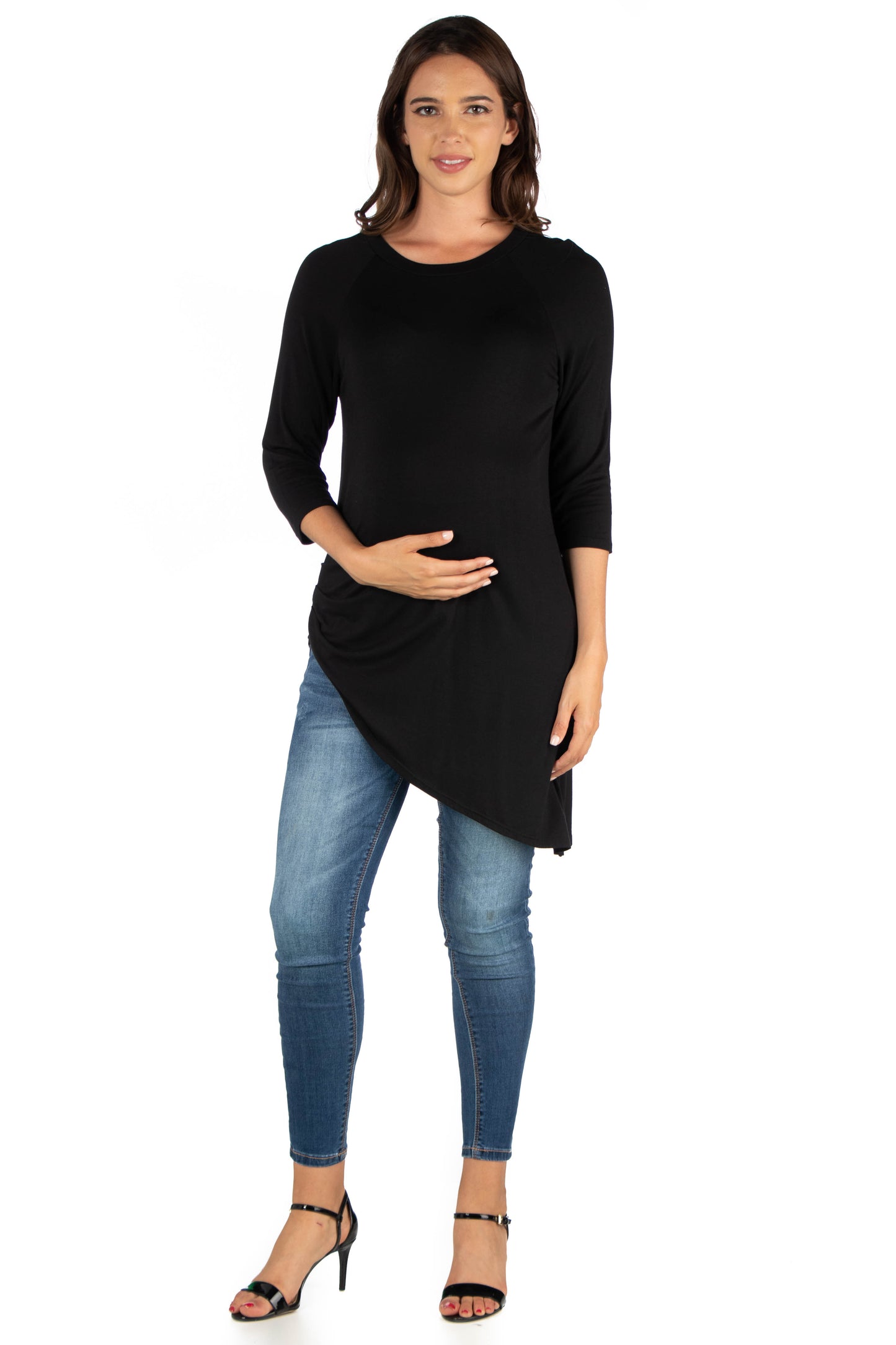 Womens Maternity Asymmetrical Three Quarter Sleeve Tunic Top