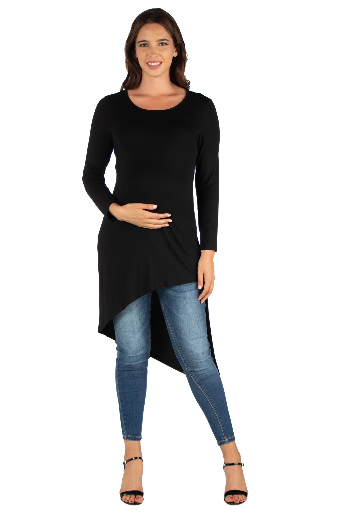 Womens Maternity Long Sleeve Knee Length Asymmetrical Tunic Top