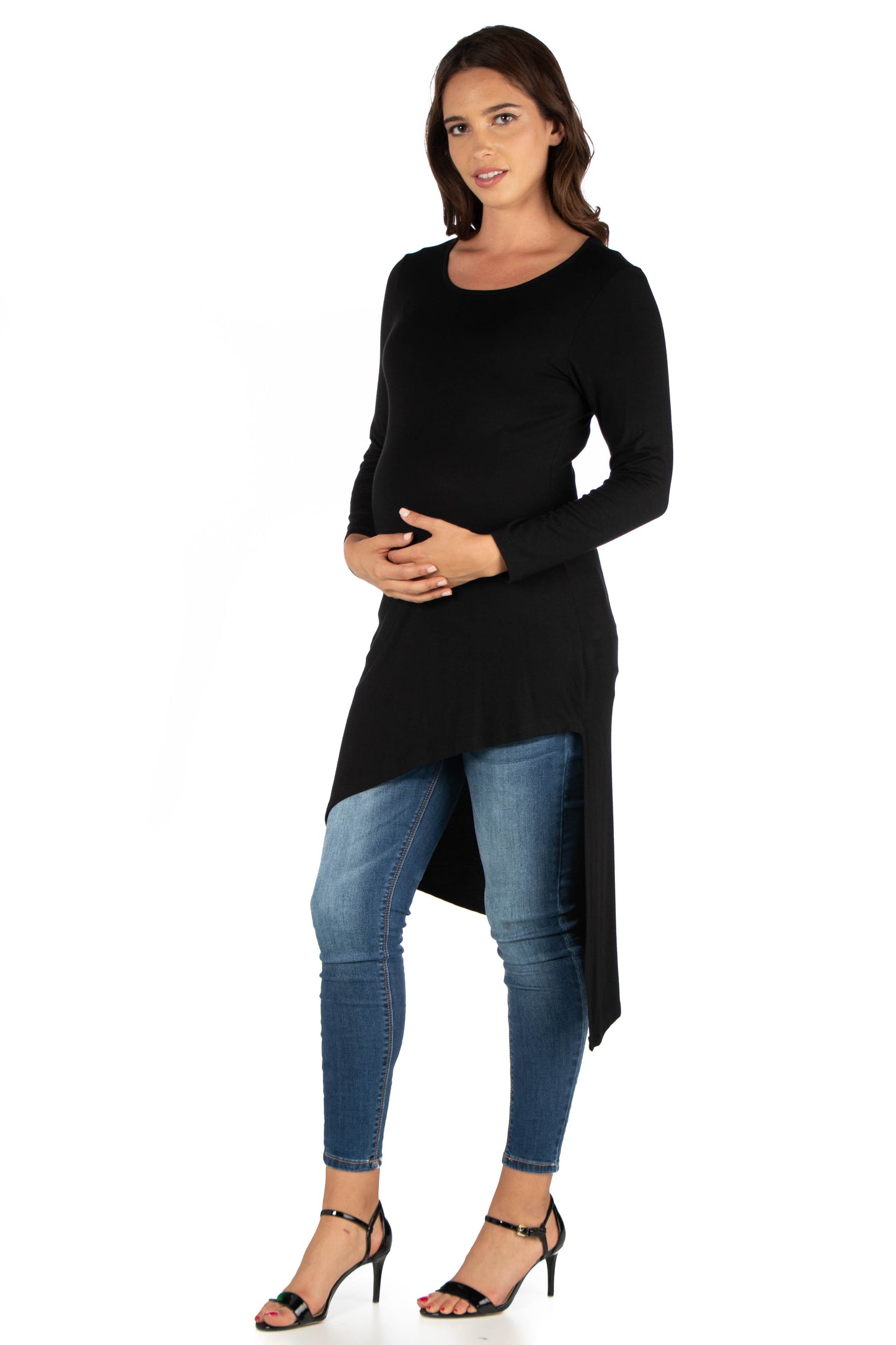 Womens Maternity Long Sleeve Knee Length Asymmetrical Tunic Top