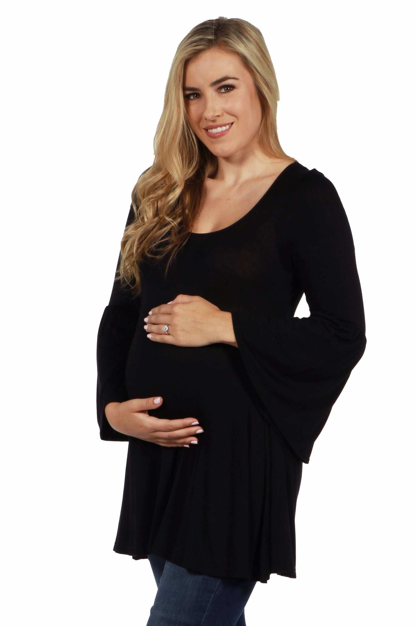 Womens Maternity Long Bell Sleeve Flared Tunic Top