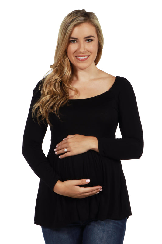 Womens Maternity Wide Neck Pleated Long Sleeve Tunic Top