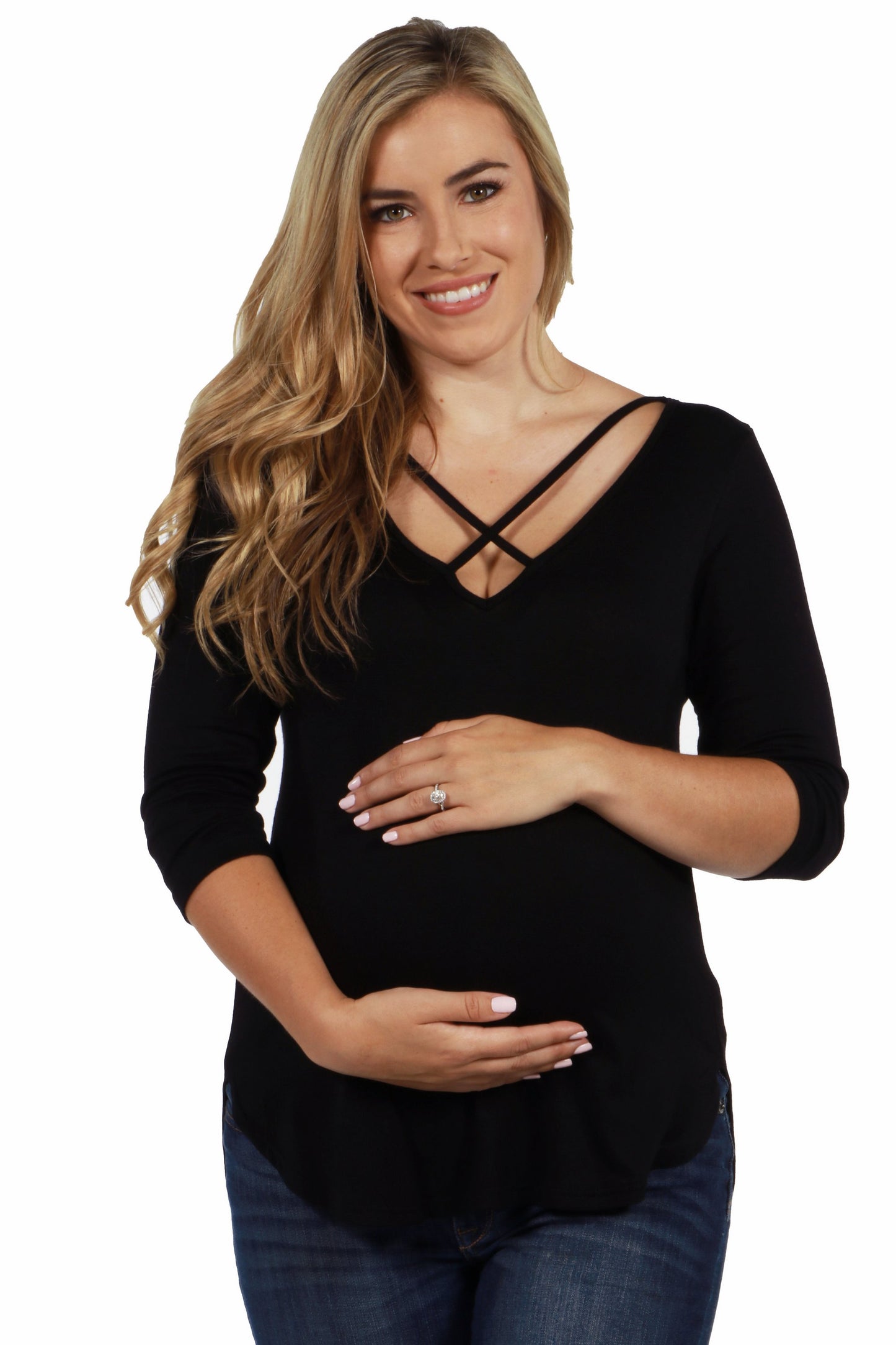 Womens Maternity Criss Cross Round Hemline Tunic Top