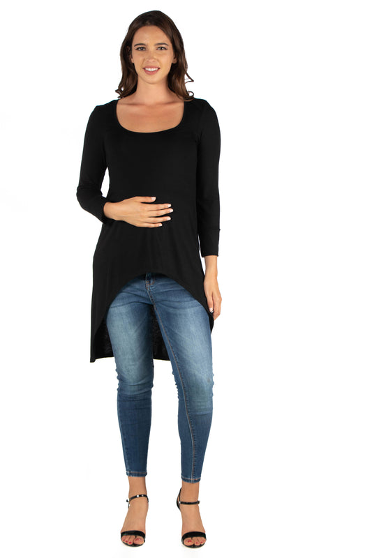 Womens Maternity Long Sleeve Hi Low Tunic Top