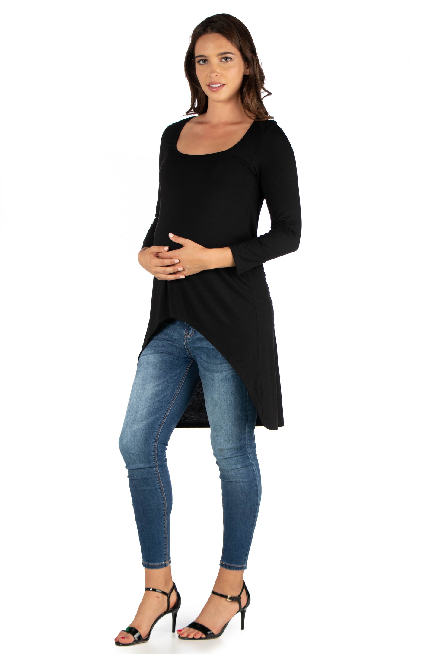 Womens Maternity Long Sleeve Hi Low Tunic Top